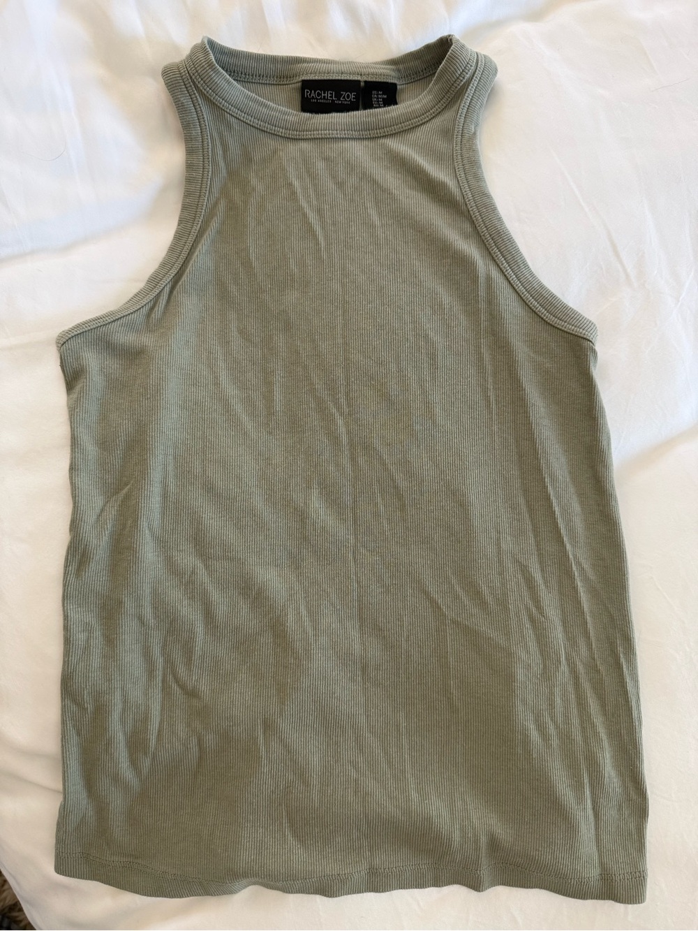 Rachel Zoe Sage Green Ribbed High-Neck Tank